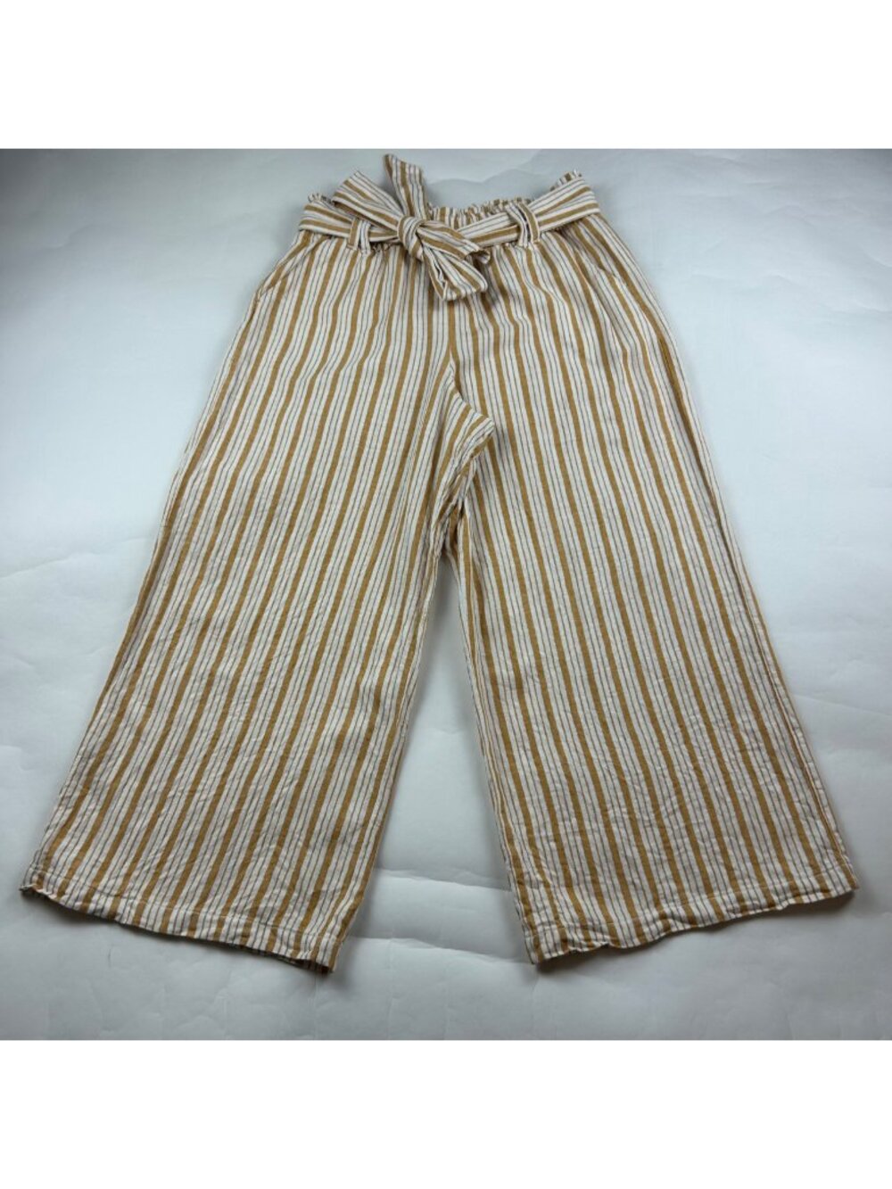 A.n.a. Golden Yellow Stripe Linen Blend Belted Crop Pant M